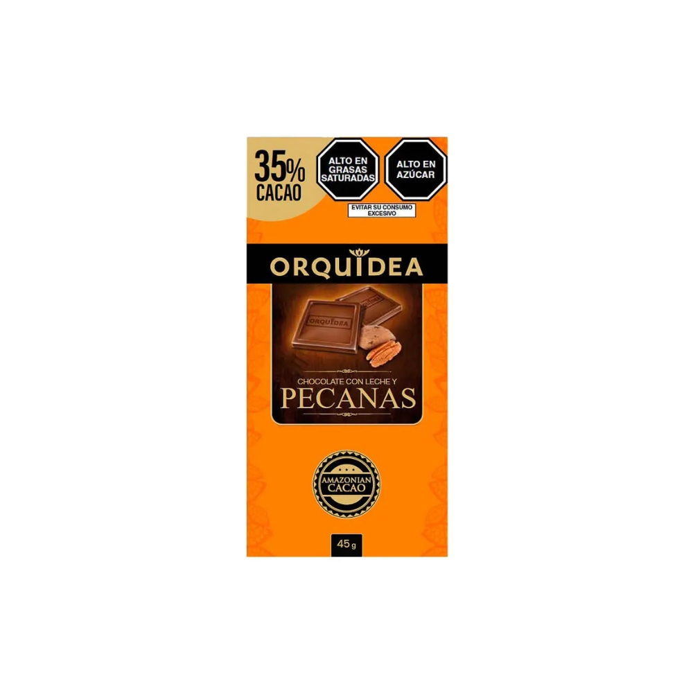 CHOCOLATE CON LECHE Y PECANA 35% CACAO X 45GR ORQUIDEA