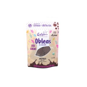 OBLEAS DE CHOCOLATES 85% DE CACAO STEVIA Y ERITRITOL DOYPACK 150GR CALYPSO