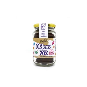 OBLEAS DE CHOCOLATES 85% DE CACAO STEVIA Y ERITRITOL VIDRIO 200GR CALYPSO