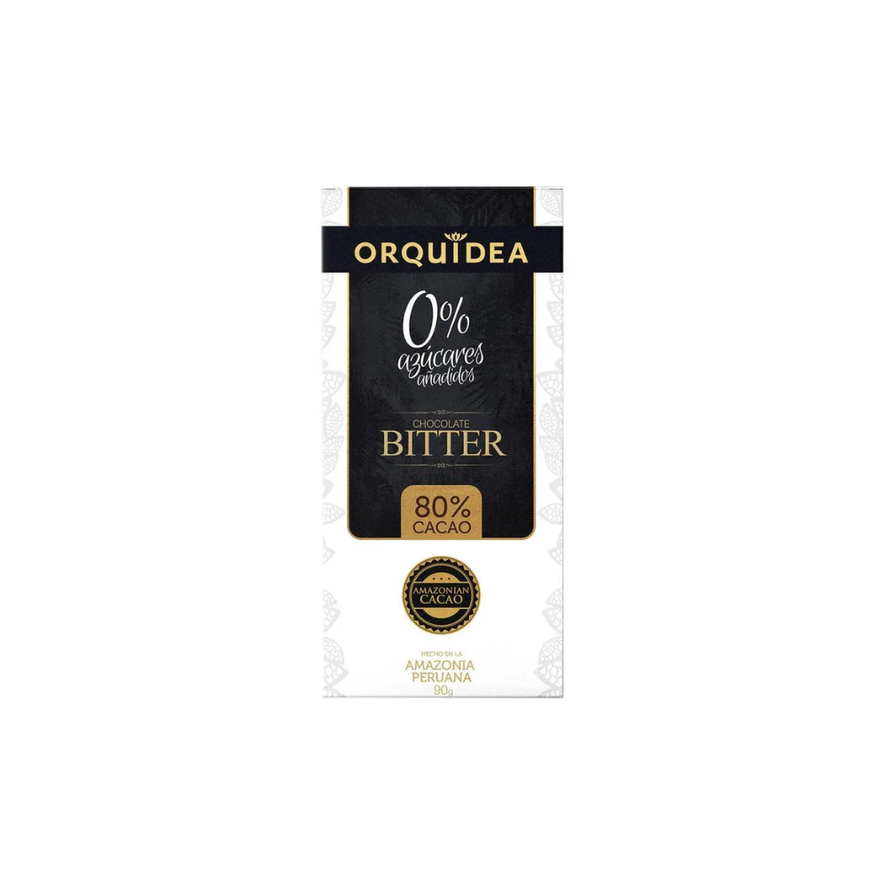 CHOCOLATE BITTER 80% CACAO SIN AZUCAR X 45GR ORQUIDEA