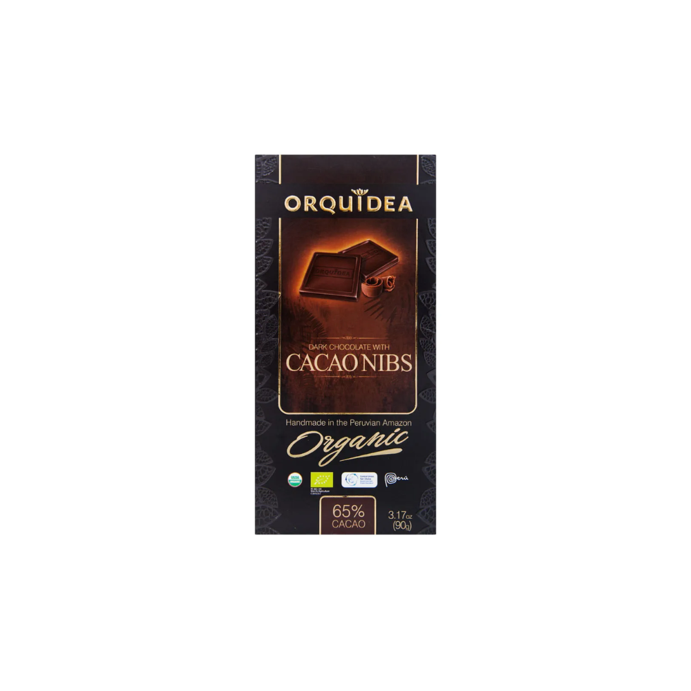 CHOCOLATE NIBS DE CACAO ORGANICO X 90GR 65% CACAO ORQUIDEA